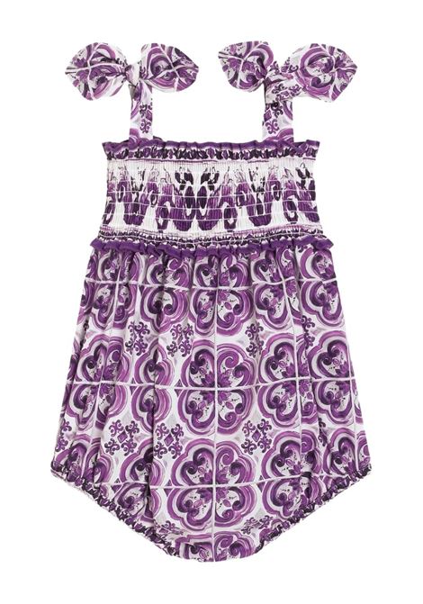 Romper with Purple Maiolica Print DOLCE & GABBANA KIDS | L21O84-G7EX8I03TN